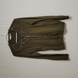 Boden moss green hook eye cardigan embellished women's sz 6